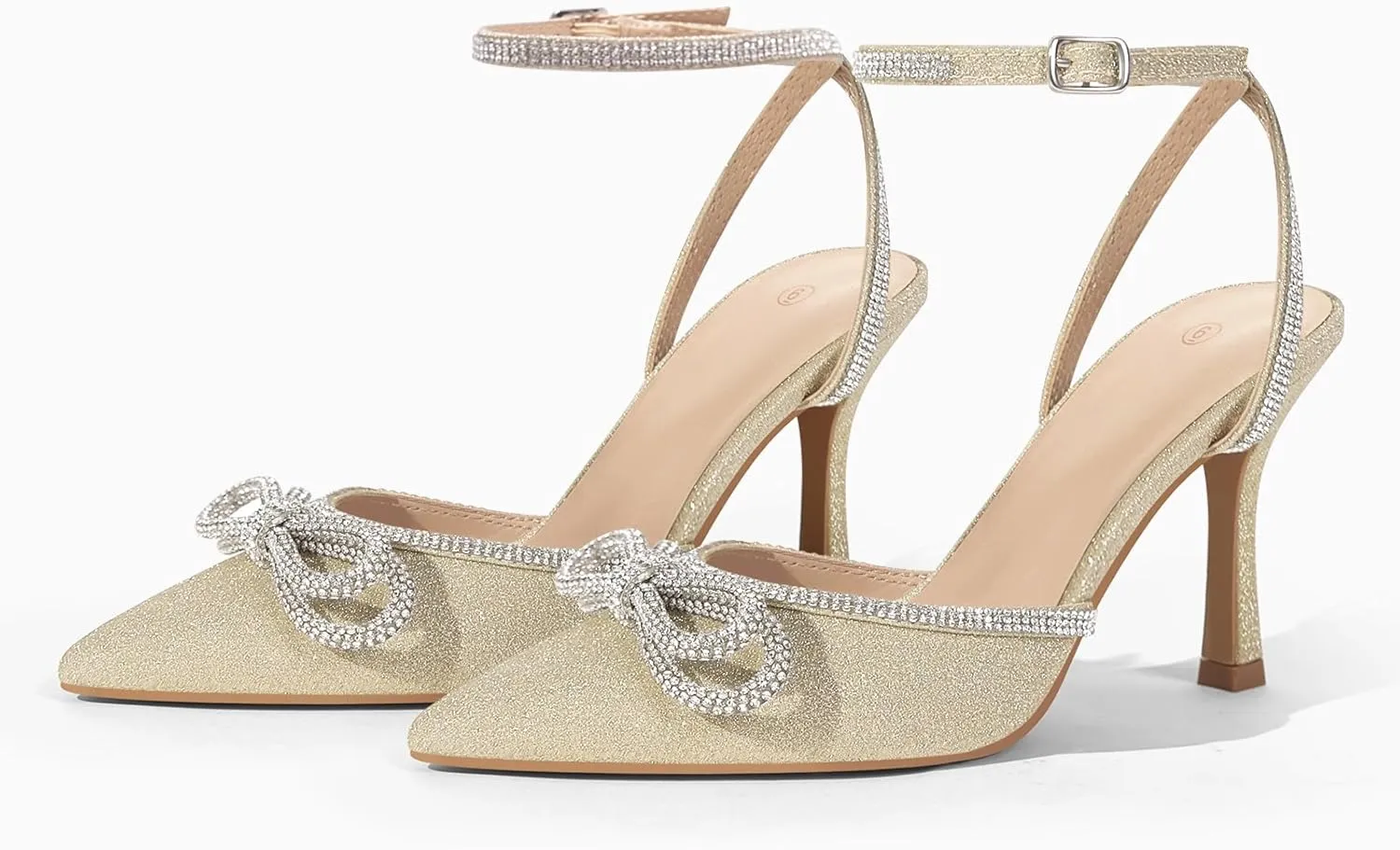 VETASTE Women's Double Bow Pointed Toe Ankle Strap Crystal Pumps Wedding Bridal Party Stilettos Backless Satin Heeled Sandals