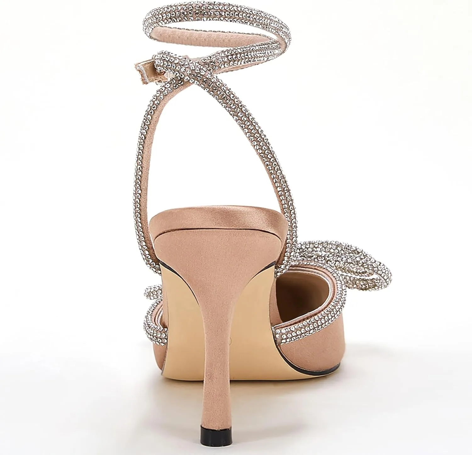 VETASTE Women's Double Bow Pointed Toe Ankle Strap Crystal Pumps Wedding Bridal Party Stilettos Backless Satin Heeled Sandals