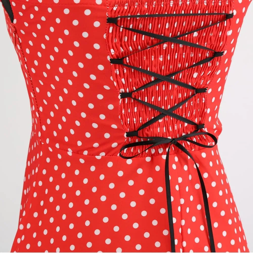 Vintage Women 1950s Rockabilly Swing Dress Pinup 50s Retro Hepburn Style Halterneck A-Line Dresses