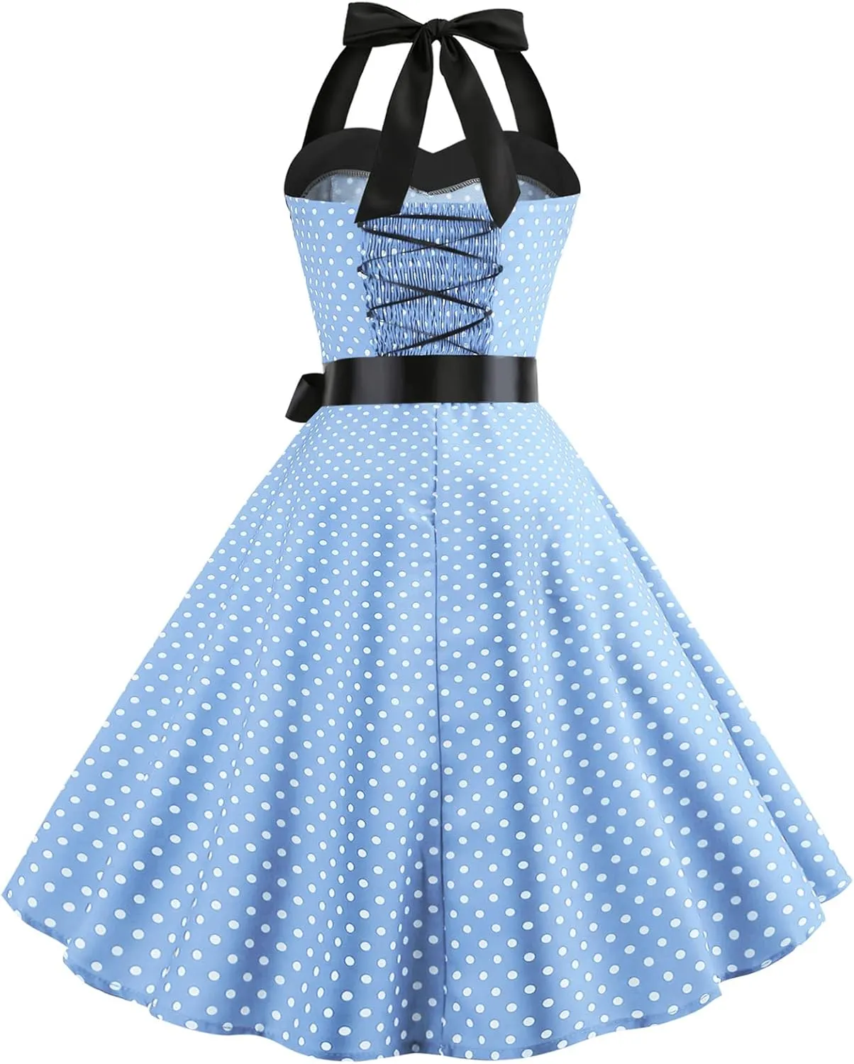 Vintage Women 1950s Rockabilly Swing Dress Pinup 50s Retro Hepburn Style Halterneck A-Line Dresses