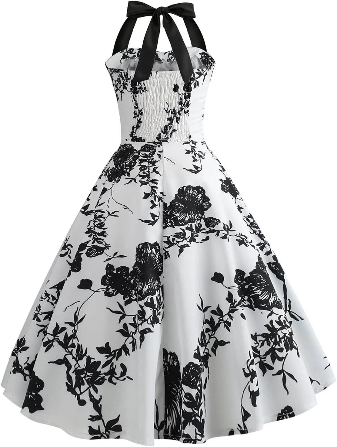 Vintage Women 1950s Rockabilly Swing Dress Pinup 50s Retro Hepburn Style Halterneck A-Line Dresses