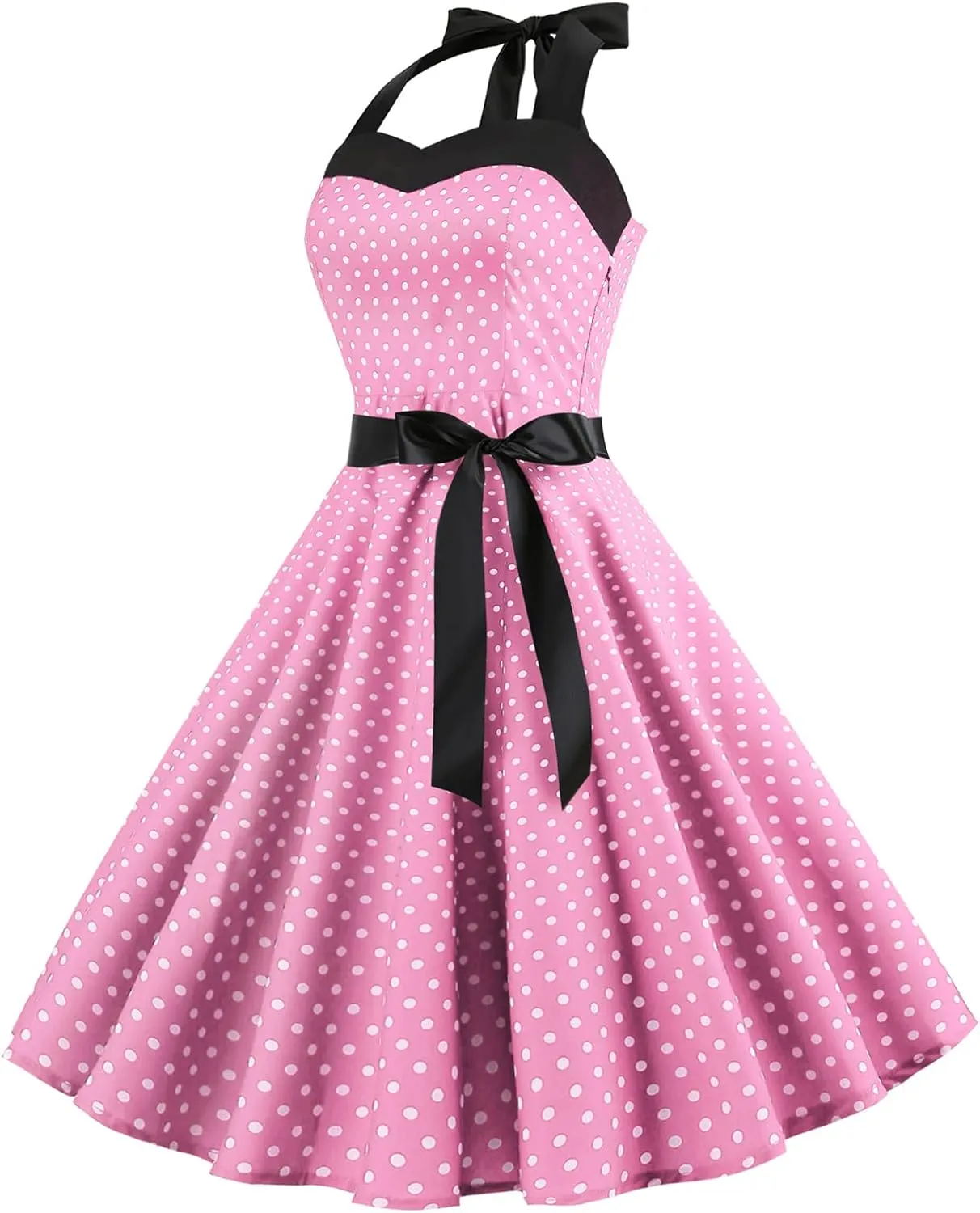 Vintage Women 1950s Rockabilly Swing Dress Pinup 50s Retro Hepburn Style Halterneck A-Line Dresses