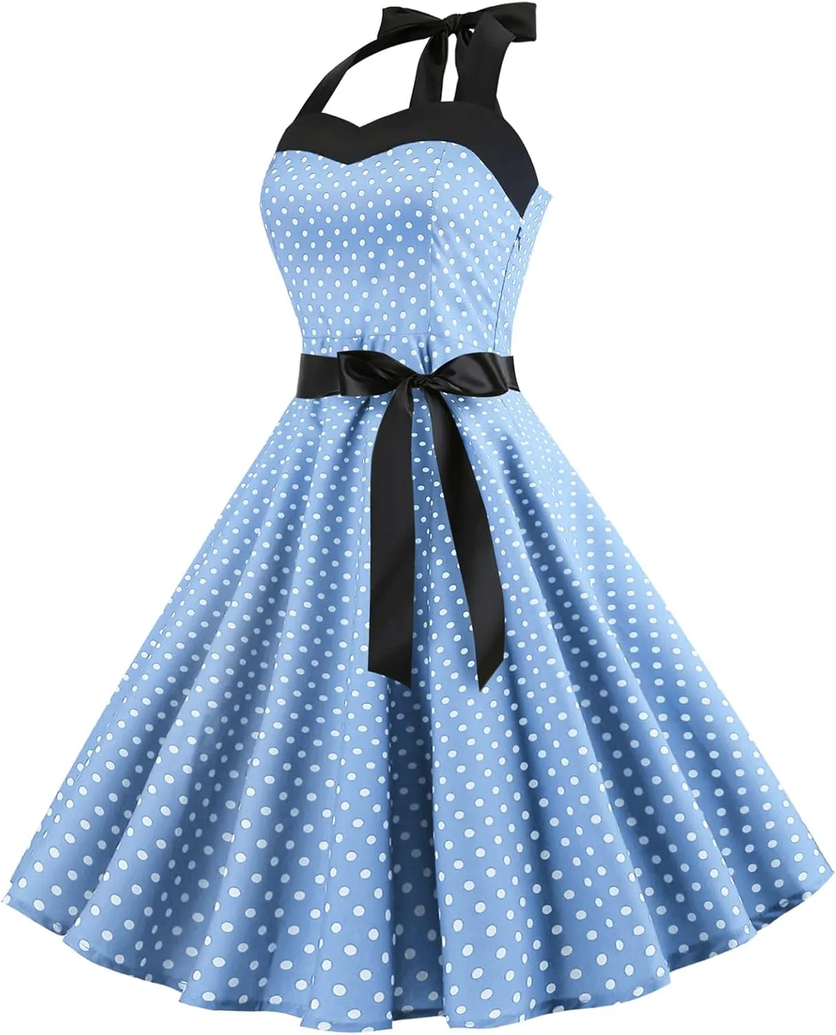 Vintage Women 1950s Rockabilly Swing Dress Pinup 50s Retro Hepburn Style Halterneck A-Line Dresses