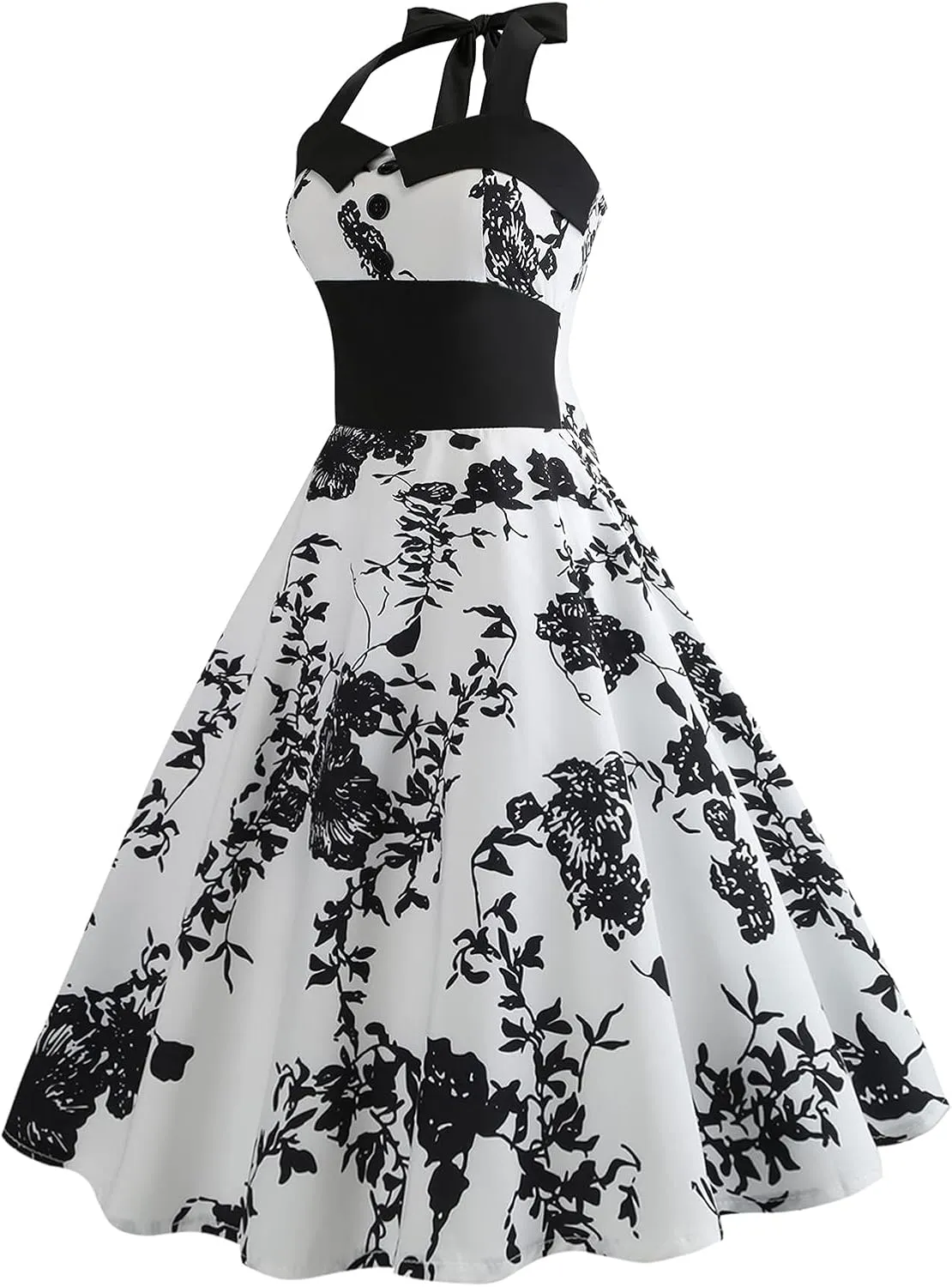 Vintage Women 1950s Rockabilly Swing Dress Pinup 50s Retro Hepburn Style Halterneck A-Line Dresses