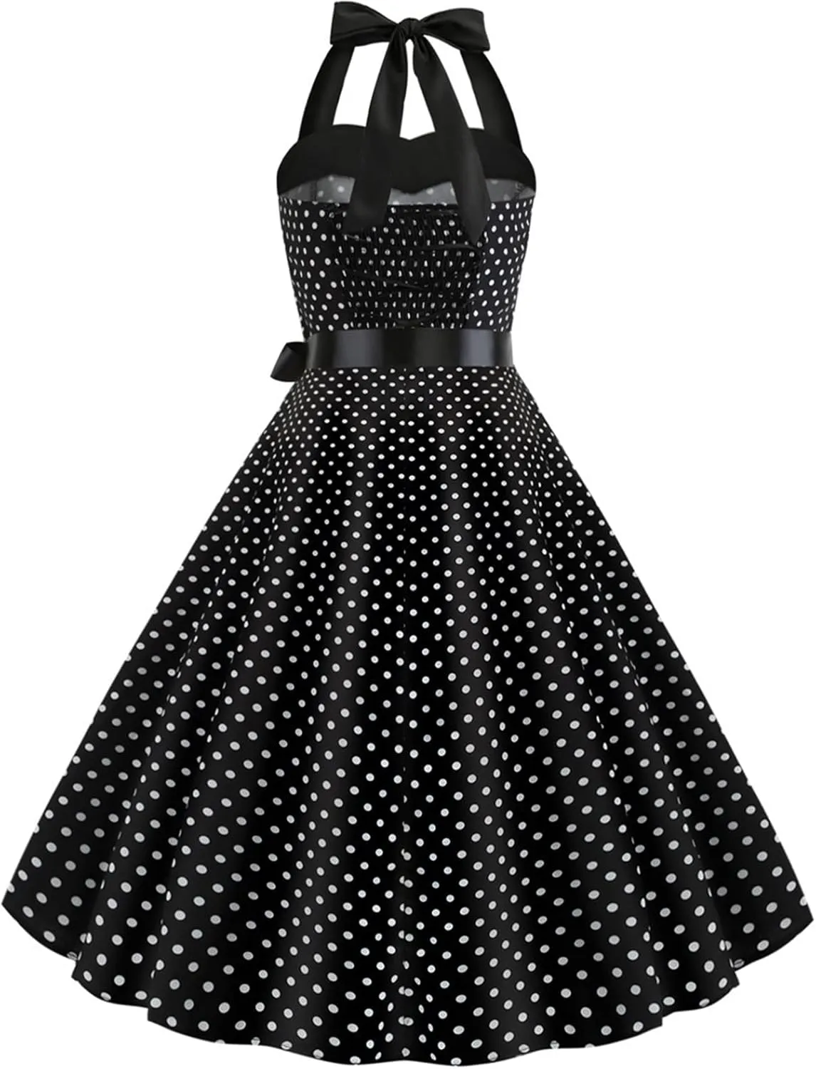 Vintage Women 1950s Rockabilly Swing Dress Pinup 50s Retro Hepburn Style Halterneck A-Line Dresses