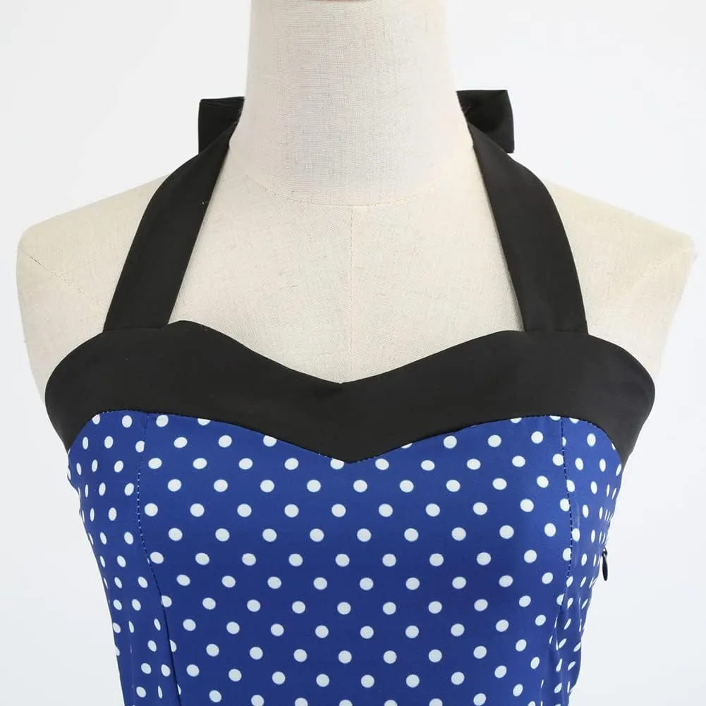 Vintage Women 1950s Rockabilly Swing Dress Pinup 50s Retro Hepburn Style Halterneck A-Line Dresses