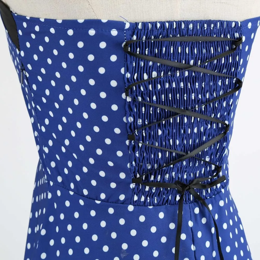 Vintage Women 1950s Rockabilly Swing Dress Pinup 50s Retro Hepburn Style Halterneck A-Line Dresses