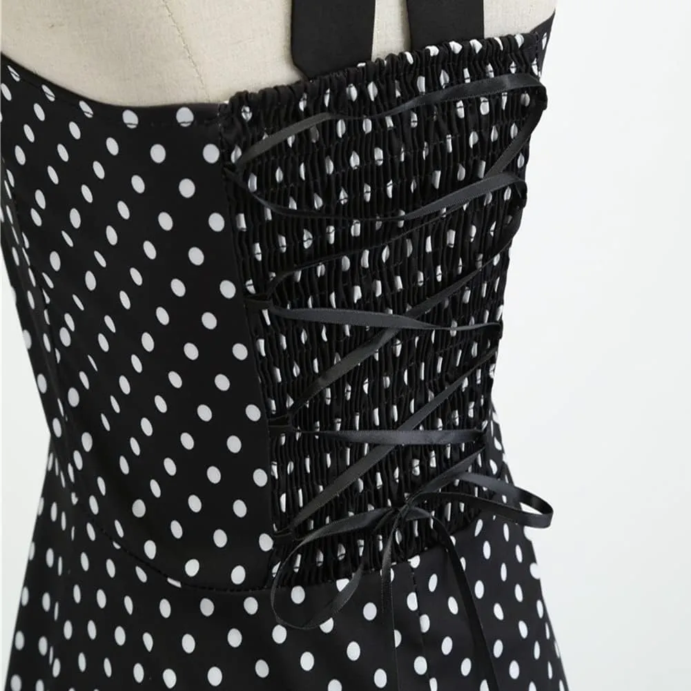 Vintage Women 1950s Rockabilly Swing Dress Pinup 50s Retro Hepburn Style Halterneck A-Line Dresses