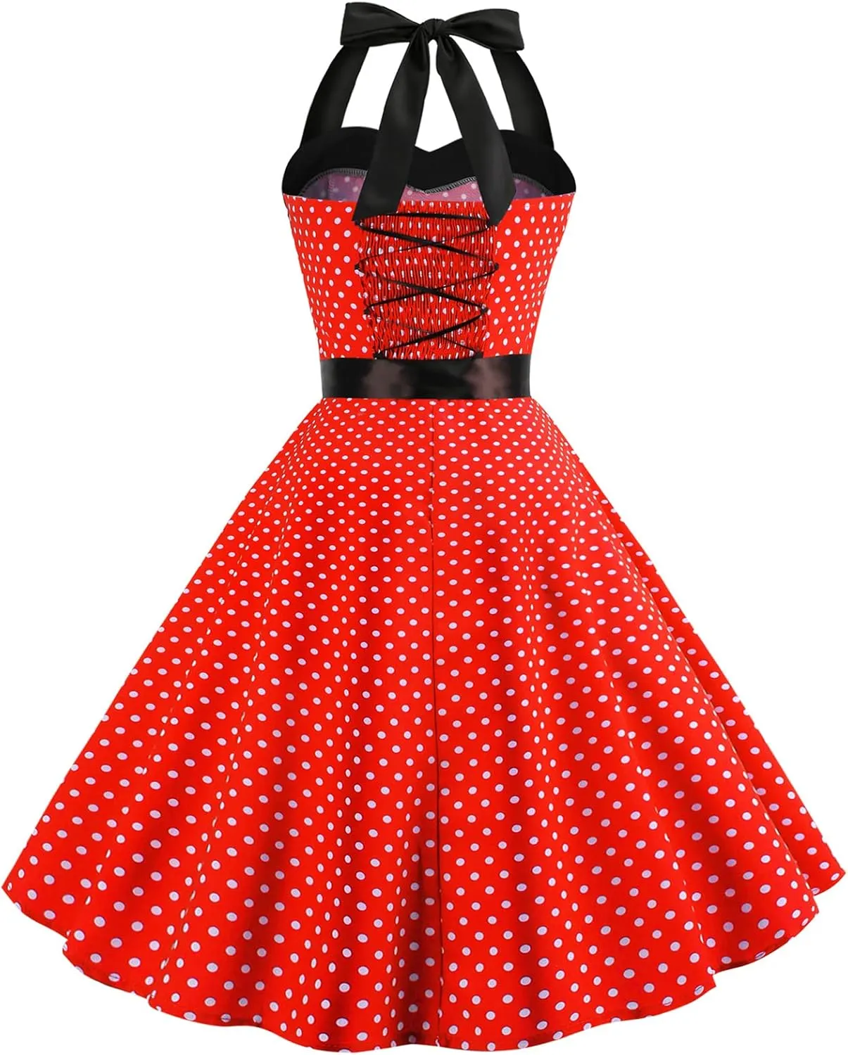 Vintage Women 1950s Rockabilly Swing Dress Pinup 50s Retro Hepburn Style Halterneck A-Line Dresses