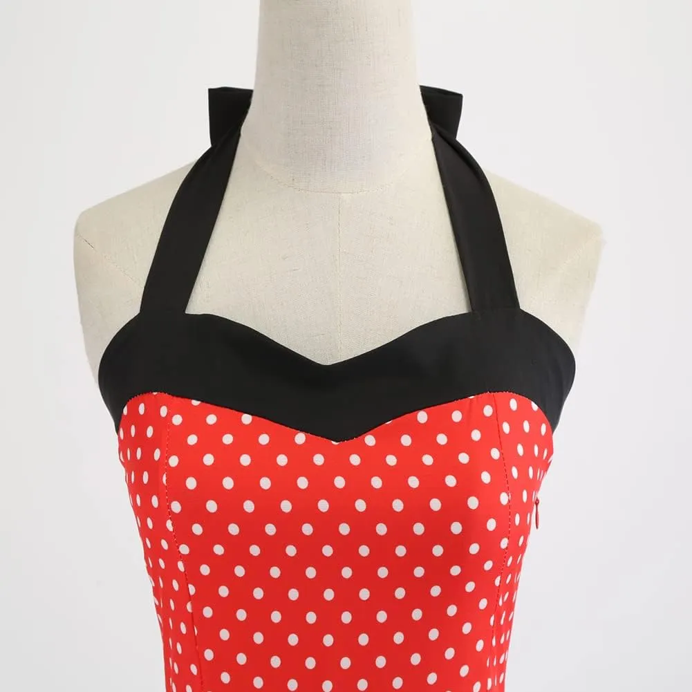Vintage Women 1950s Rockabilly Swing Dress Pinup 50s Retro Hepburn Style Halterneck A-Line Dresses