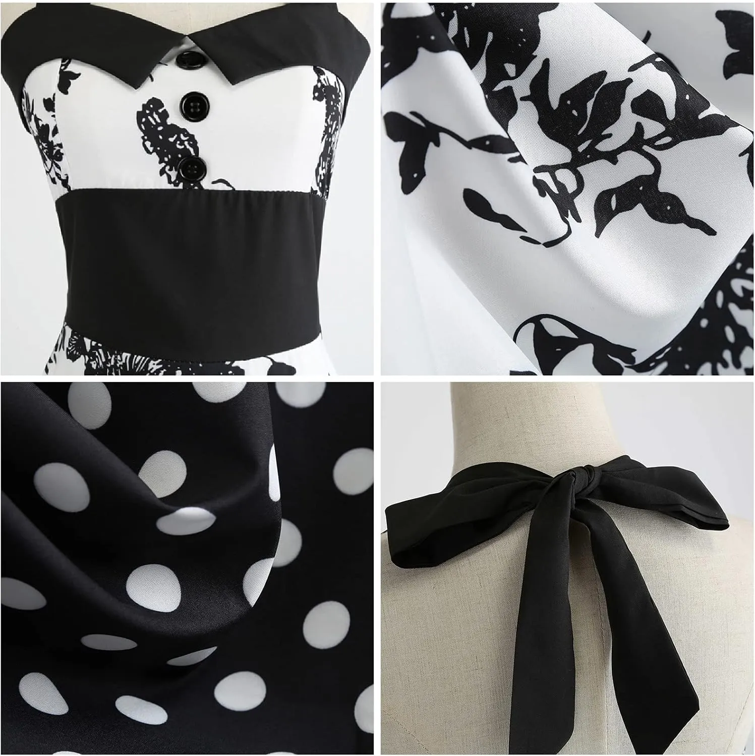 Vintage Women 1950s Rockabilly Swing Dress Pinup 50s Retro Hepburn Style Halterneck A-Line Dresses
