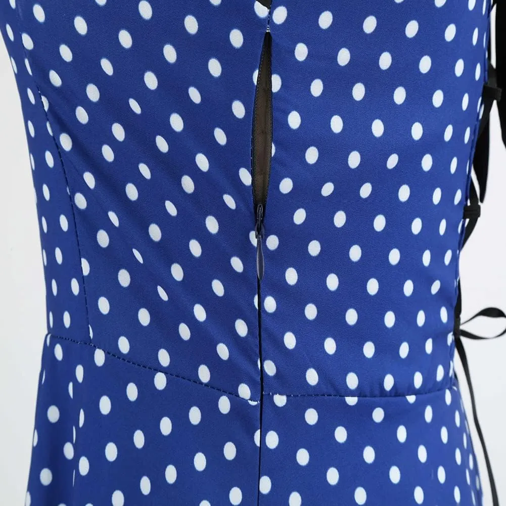 Vintage Women 1950s Rockabilly Swing Dress Pinup 50s Retro Hepburn Style Halterneck A-Line Dresses