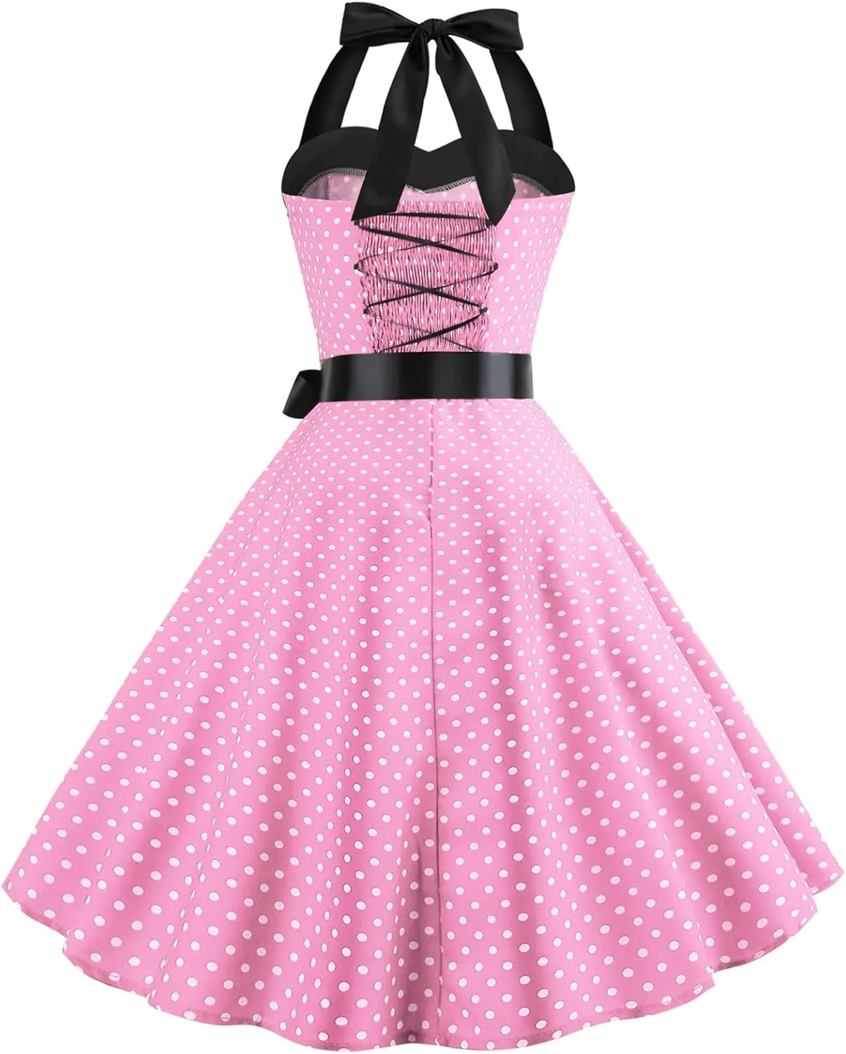 Vintage Women 1950s Rockabilly Swing Dress Pinup 50s Retro Hepburn Style Halterneck A-Line Dresses