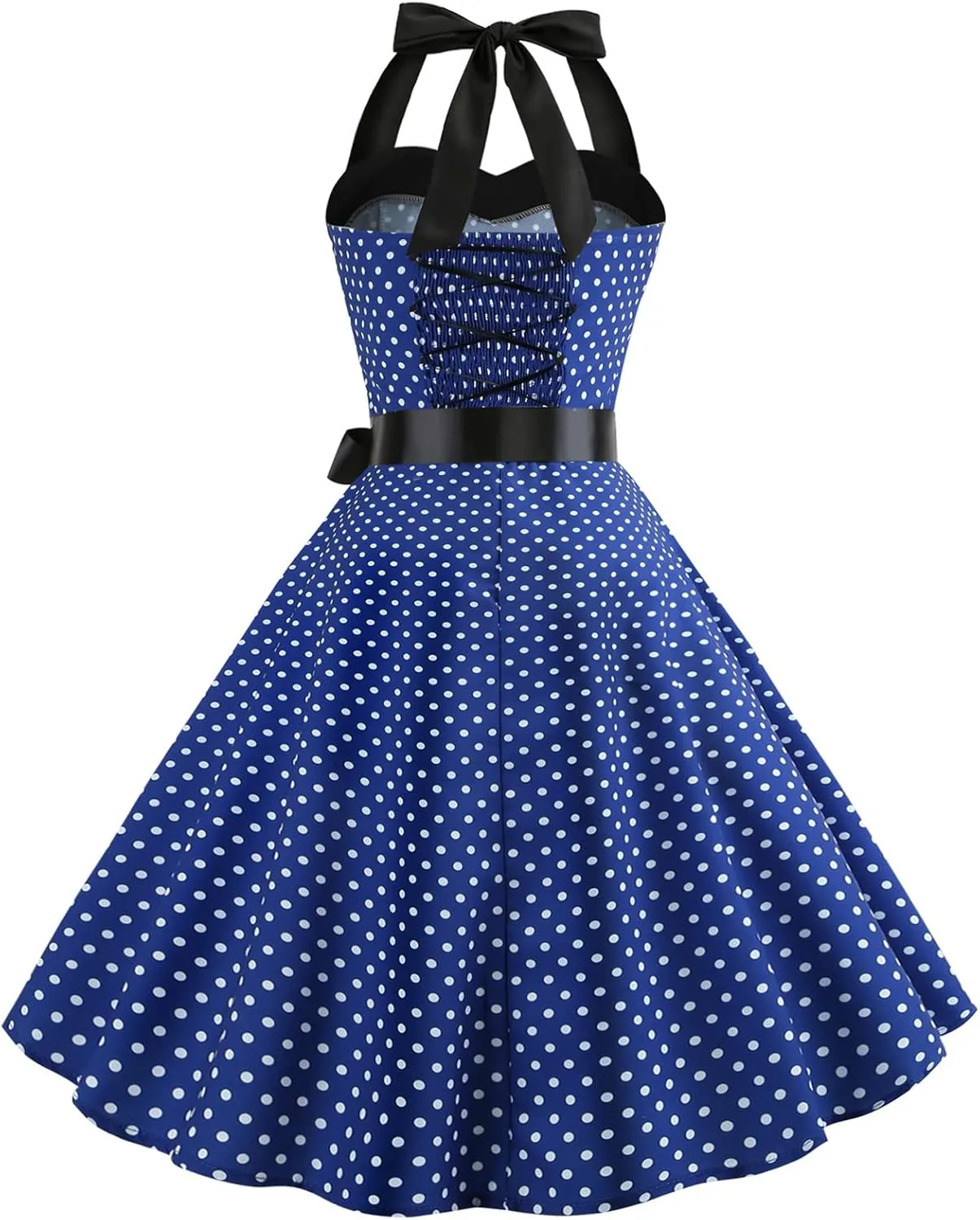 Vintage Women 1950s Rockabilly Swing Dress Pinup 50s Retro Hepburn Style Halterneck A-Line Dresses