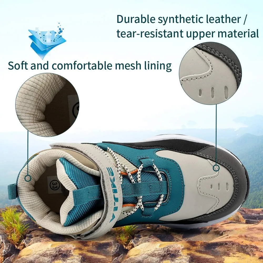 VITUOFLY Boys Hiking Boots Kids Hiking Shoes Girls Outdoor Warm Winter Snow Boots Adventure Trekking Shoes Anti-skid Sneakers Steel Buckle Durable Comfortable