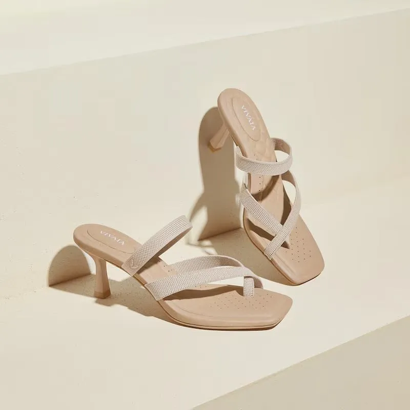 VIVAIA Alina Square-Toe Kitten Heel Strappy Sandals