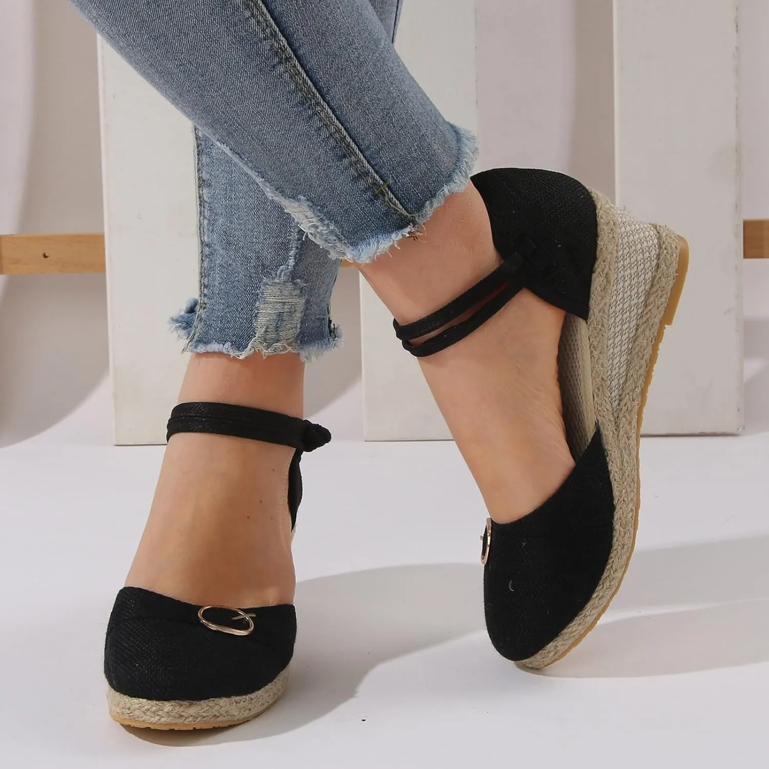 Wedge Sandals for Women 2024 Women Shoes Slope Heeled Linen Sandals Fashion Thick Heeled Beach Sandals