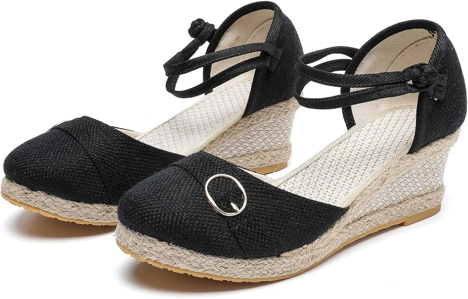 Wedge Sandals for Women 2024 Women Shoes Slope Heeled Linen Sandals Fashion Thick Heeled Beach Sandals