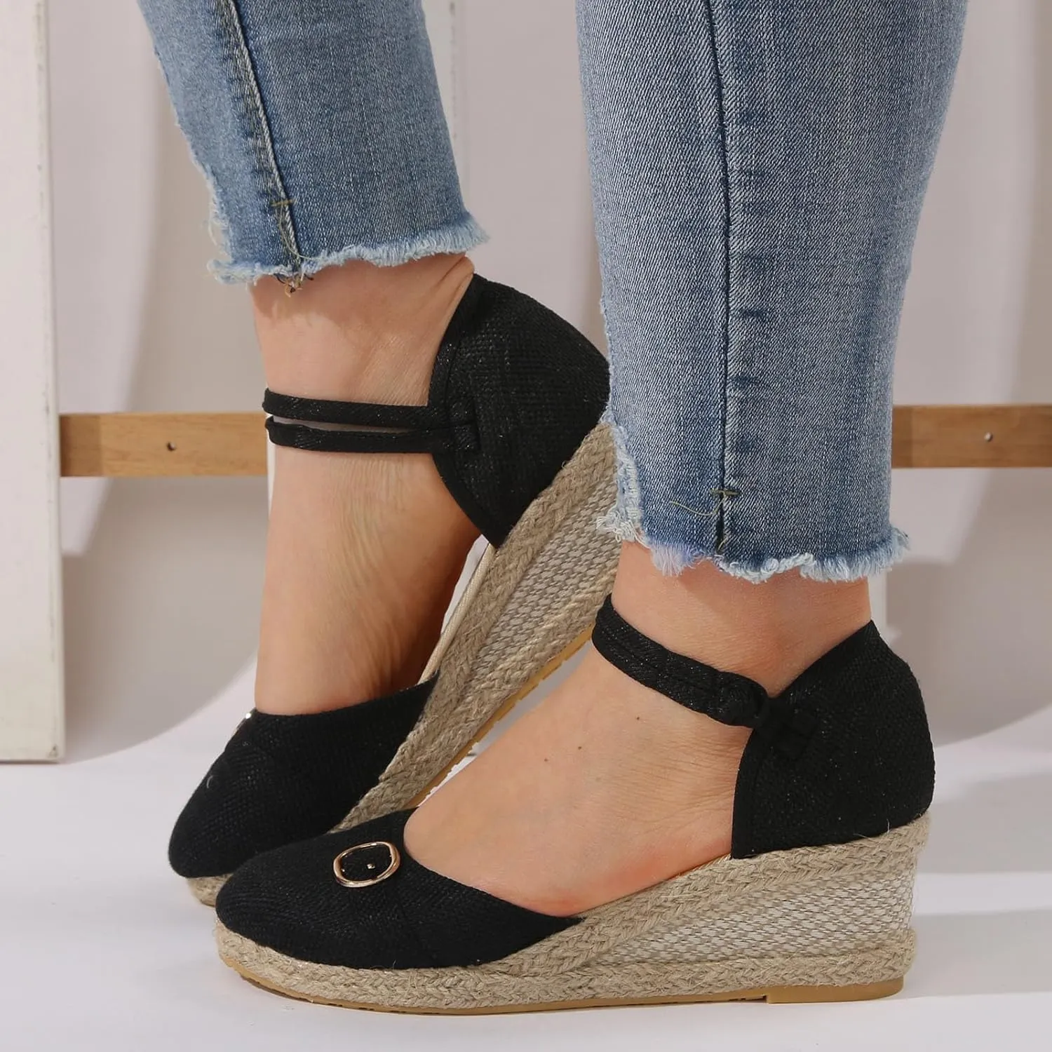 Wedge Sandals for Women 2024 Women Shoes Slope Heeled Linen Sandals Fashion Thick Heeled Beach Sandals