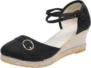 Wedge Sandals for Women 2024 Women Shoes Slope Heeled Linen Sandals Fashion Thick Heeled Beach Sandals
