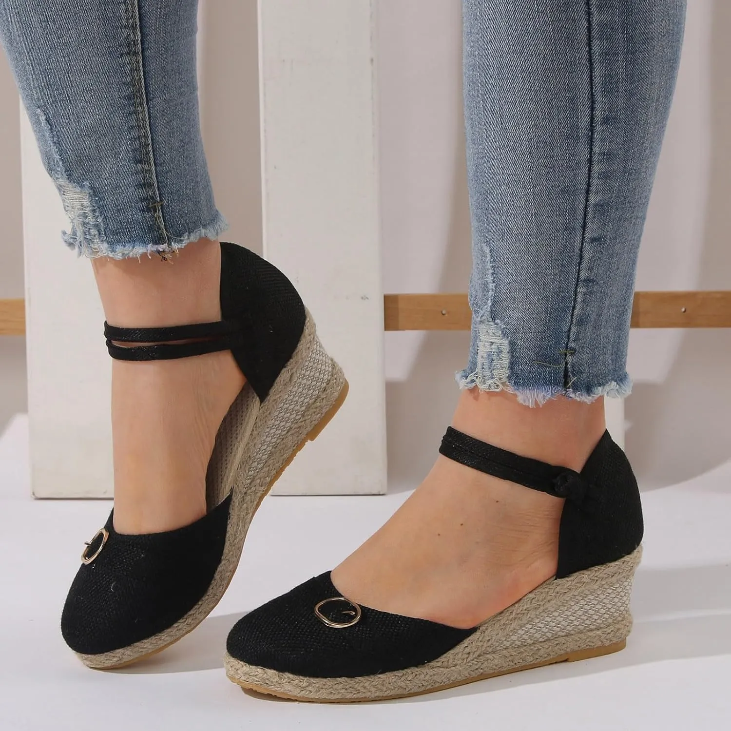 Wedge Sandals for Women 2024 Women Shoes Slope Heeled Linen Sandals Fashion Thick Heeled Beach Sandals