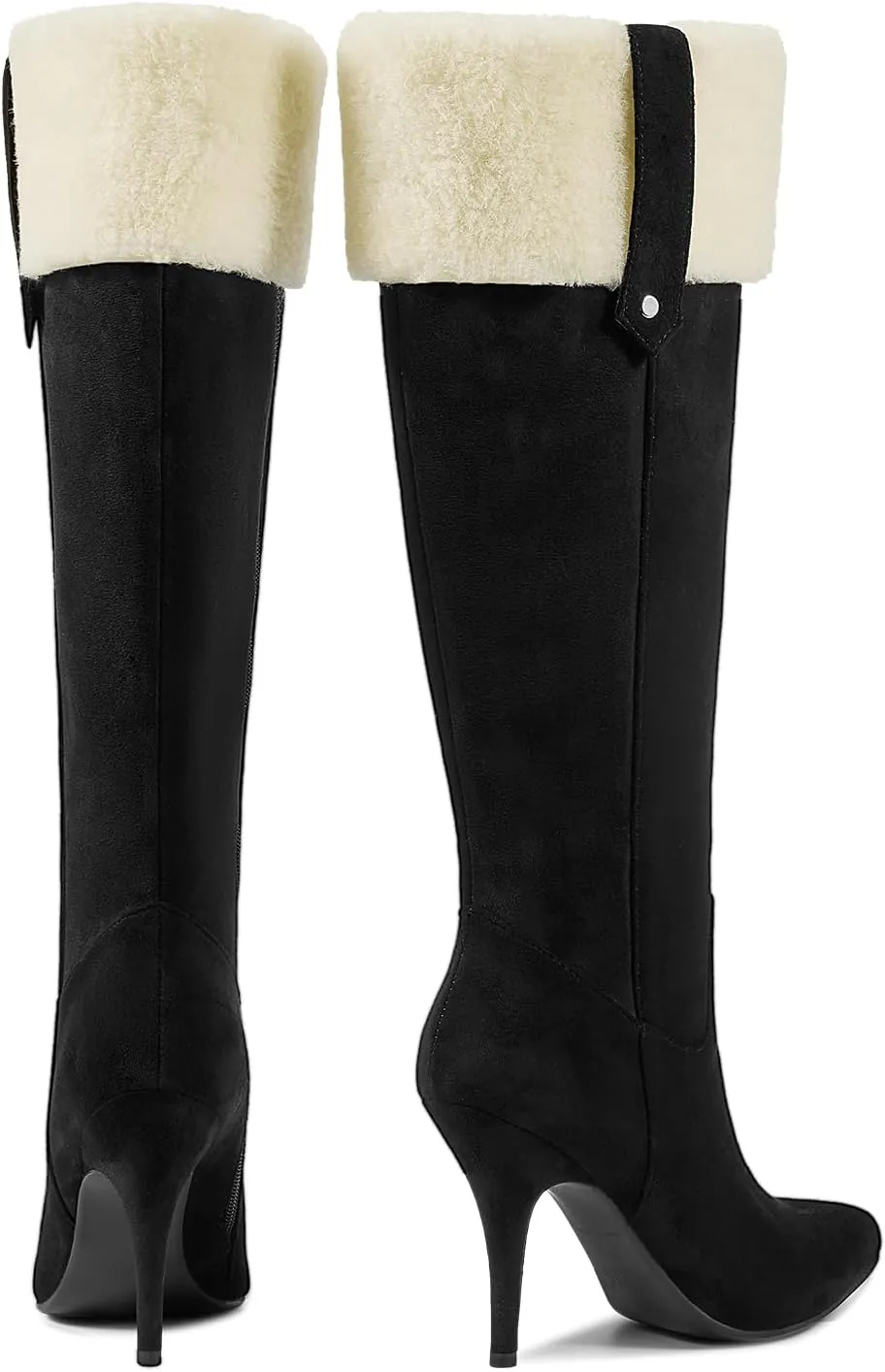 wetkiss Knee High Boots Women Pointed Toe Tall Boots Stiletto High Heels Faux Suede Fully Fur Lined Warm Winter Comfort Snow Long Boot with Side Zipper