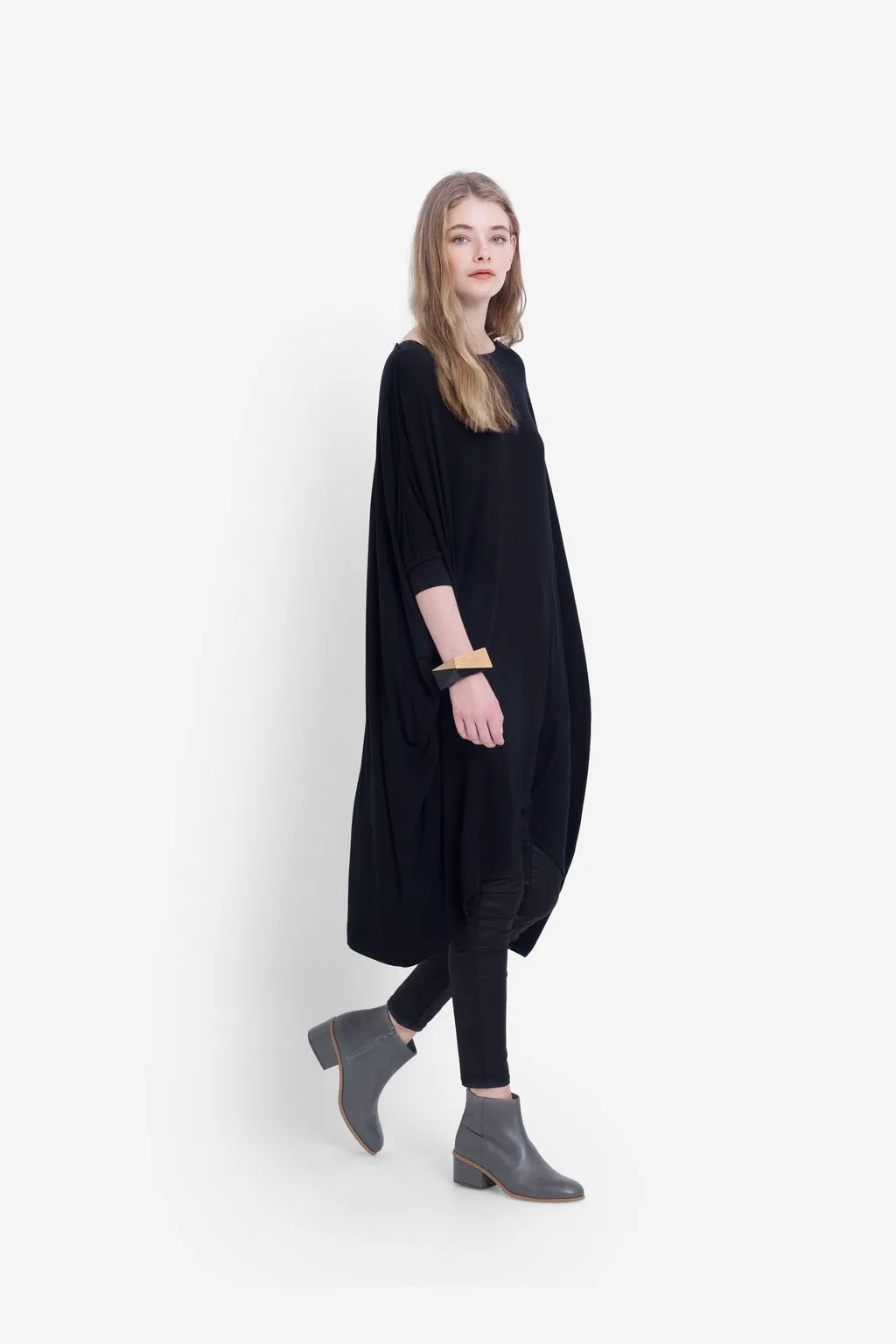Wide stretch dress BLACK