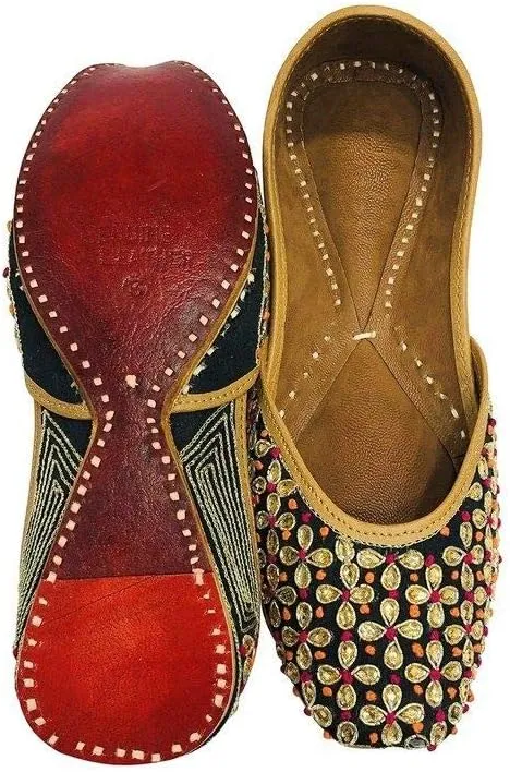 Women Black Kunden Designer Pakistani Juti Punjabi Jutti Ethnic Mojari Beaded Jooti