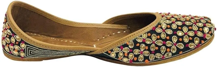 Women Black Kunden Designer Pakistani Juti Punjabi Jutti Ethnic Mojari Beaded Jooti