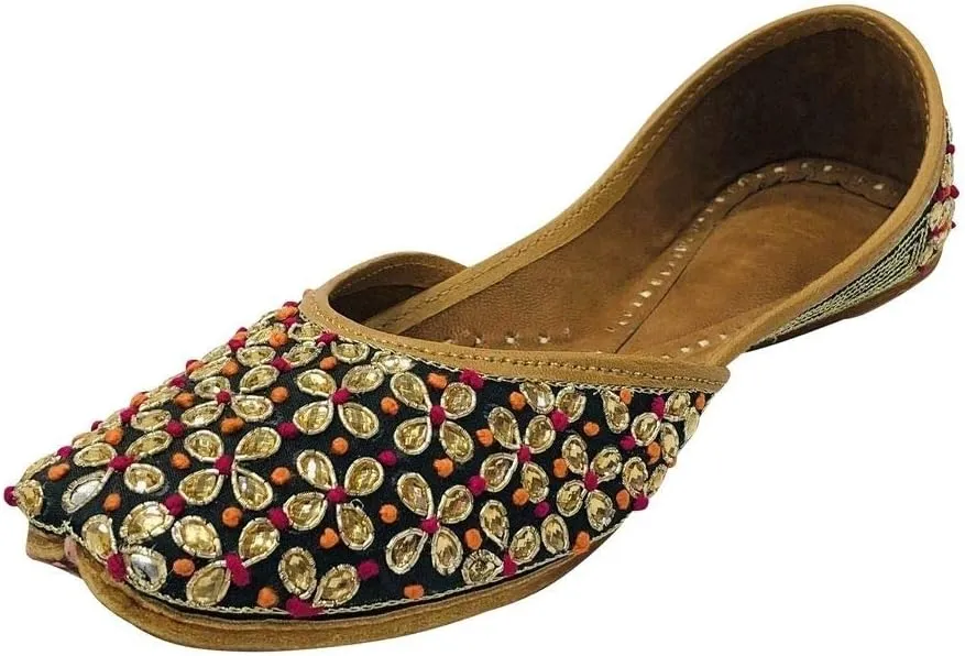 Women Black Kunden Designer Pakistani Juti Punjabi Jutti Ethnic Mojari Beaded Jooti