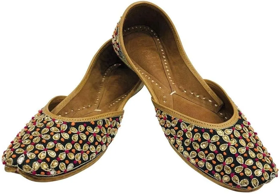 Women Black Kunden Designer Pakistani Juti Punjabi Jutti Ethnic Mojari Beaded Jooti