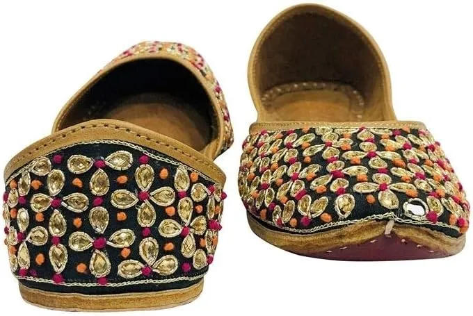 Women Black Kunden Designer Pakistani Juti Punjabi Jutti Ethnic Mojari Beaded Jooti