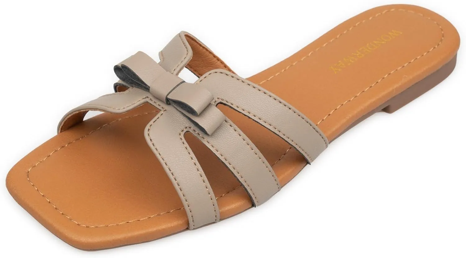 Women Bow Flat Sandals Dressy Sandals for Women Cute Comfortable Square Open Toe Slides Sandals