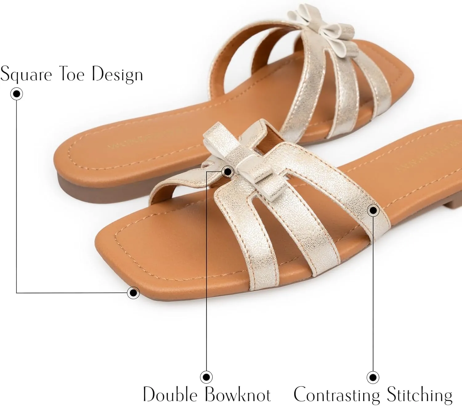 Women Bow Flat Sandals Dressy Sandals for Women Cute Comfortable Square Open Toe Slides Sandals