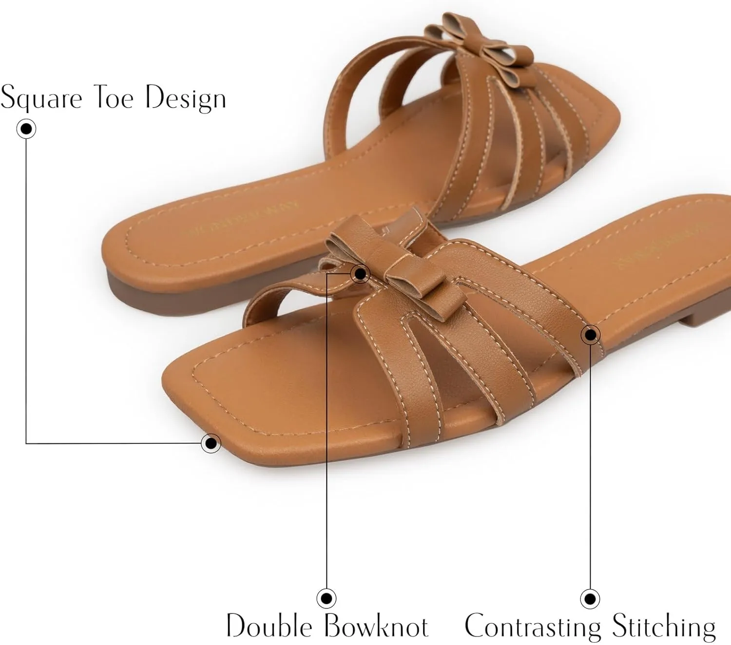 Women Bow Flat Sandals Dressy Sandals for Women Cute Comfortable Square Open Toe Slides Sandals