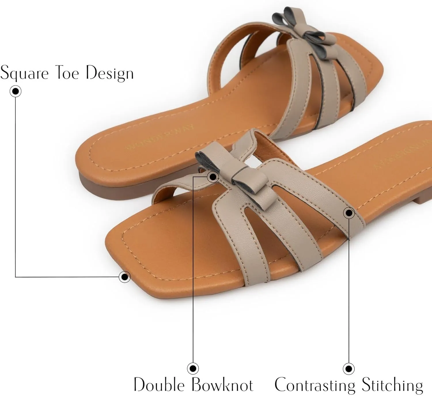 Women Bow Flat Sandals Dressy Sandals for Women Cute Comfortable Square Open Toe Slides Sandals