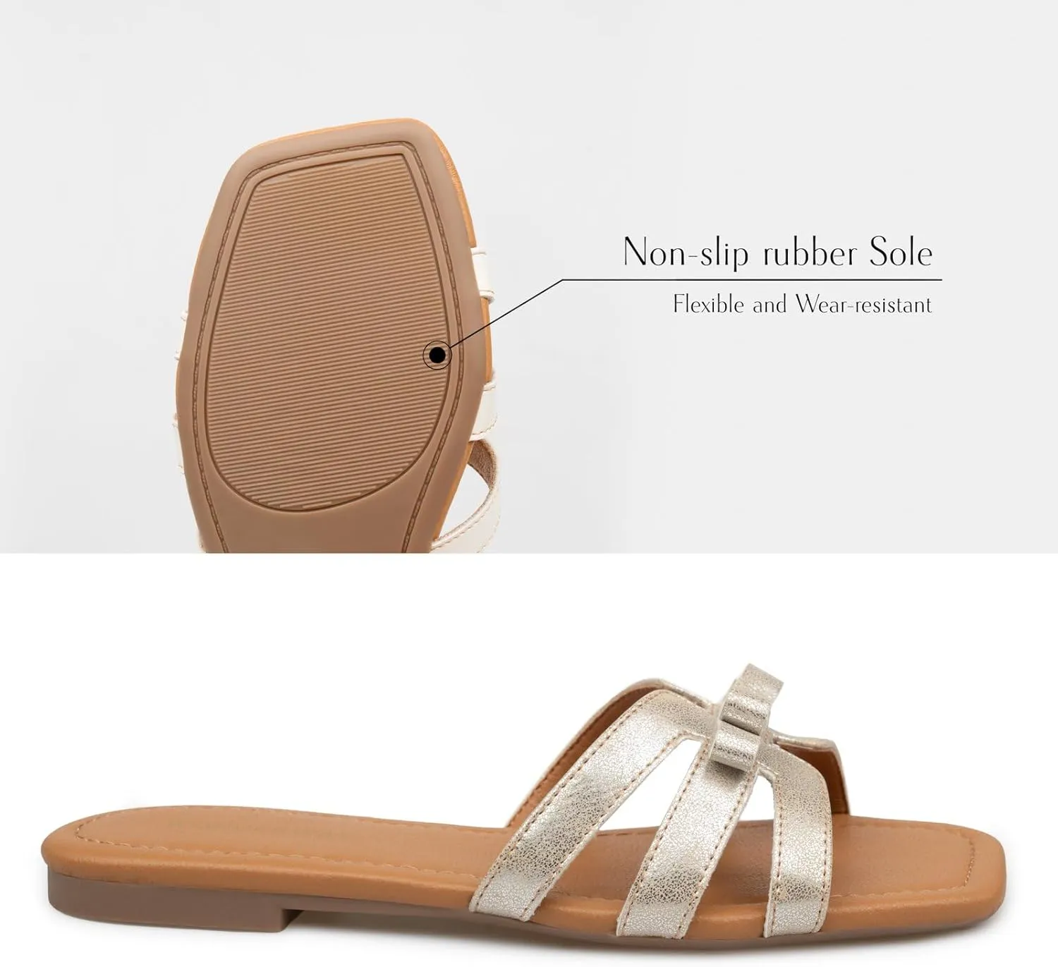 Women Bow Flat Sandals Dressy Sandals for Women Cute Comfortable Square Open Toe Slides Sandals