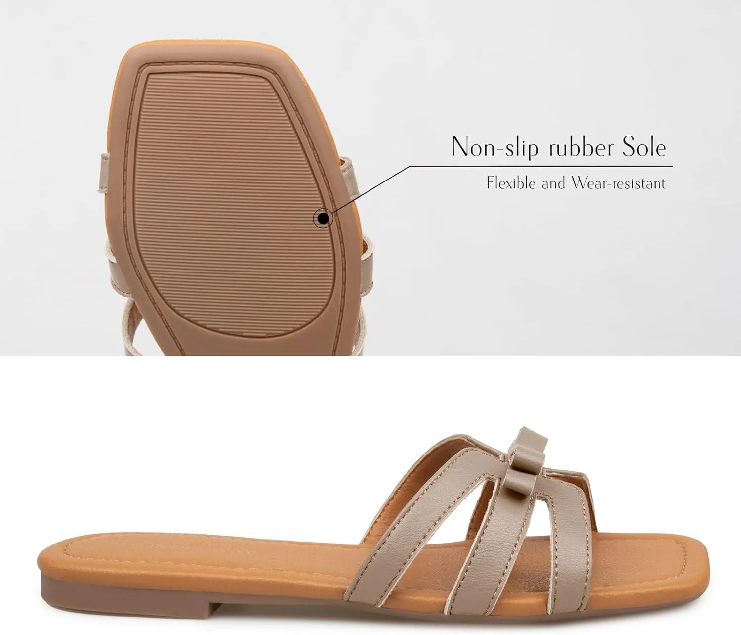 Women Bow Flat Sandals Dressy Sandals for Women Cute Comfortable Square Open Toe Slides Sandals