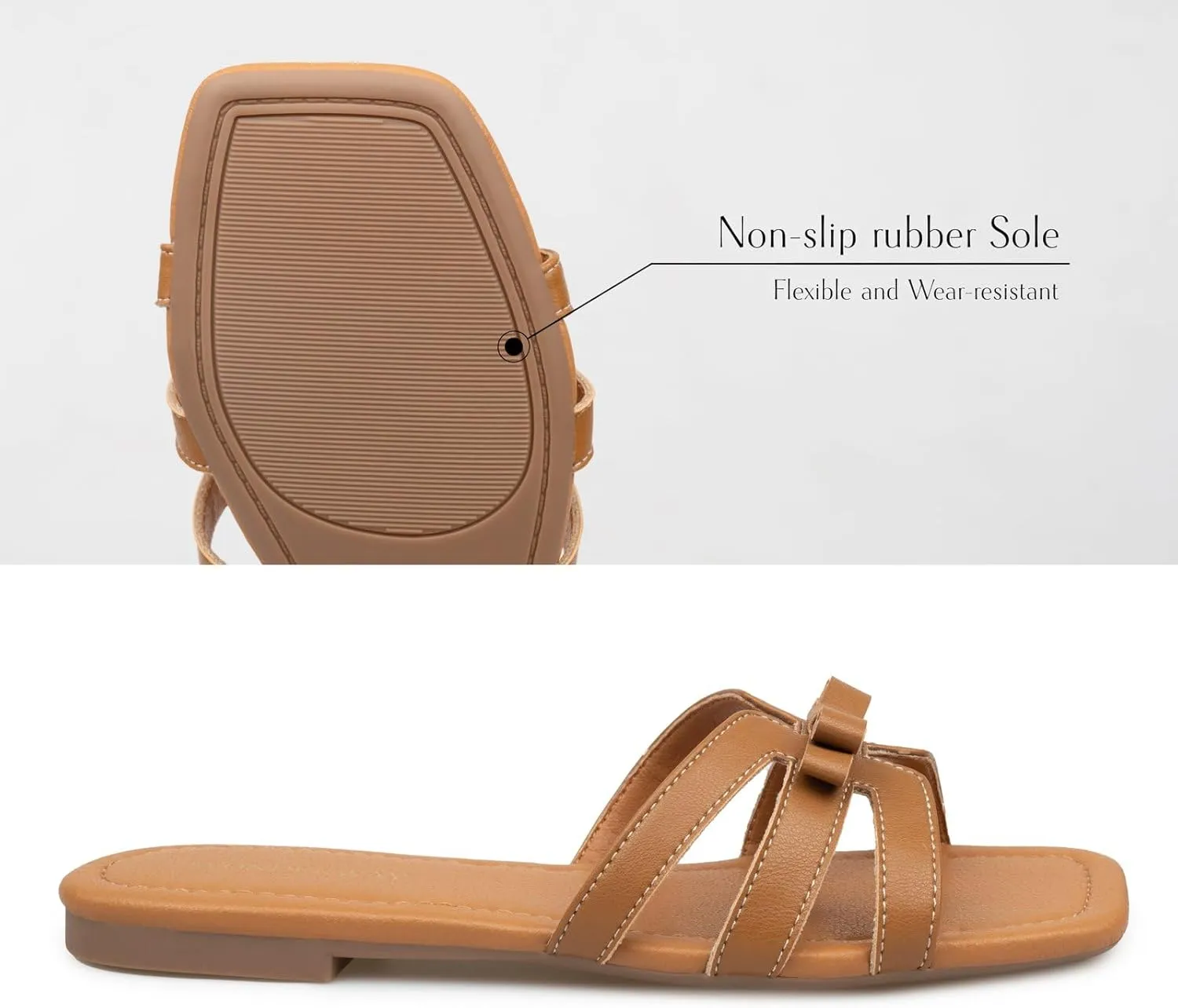 Women Bow Flat Sandals Dressy Sandals for Women Cute Comfortable Square Open Toe Slides Sandals