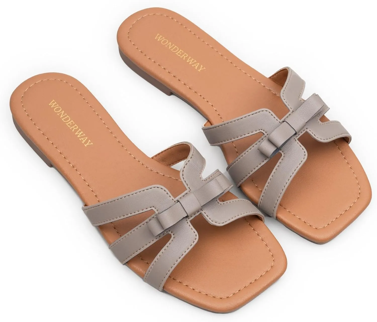 Women Bow Flat Sandals Dressy Sandals for Women Cute Comfortable Square Open Toe Slides Sandals