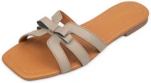 Women Bow Flat Sandals Dressy Sandals for Women Cute Comfortable Square Open Toe Slides Sandals