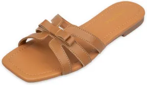 Women Bow Flat Sandals Dressy Sandals for Women Cute Comfortable Square Open Toe Slides Sandals
