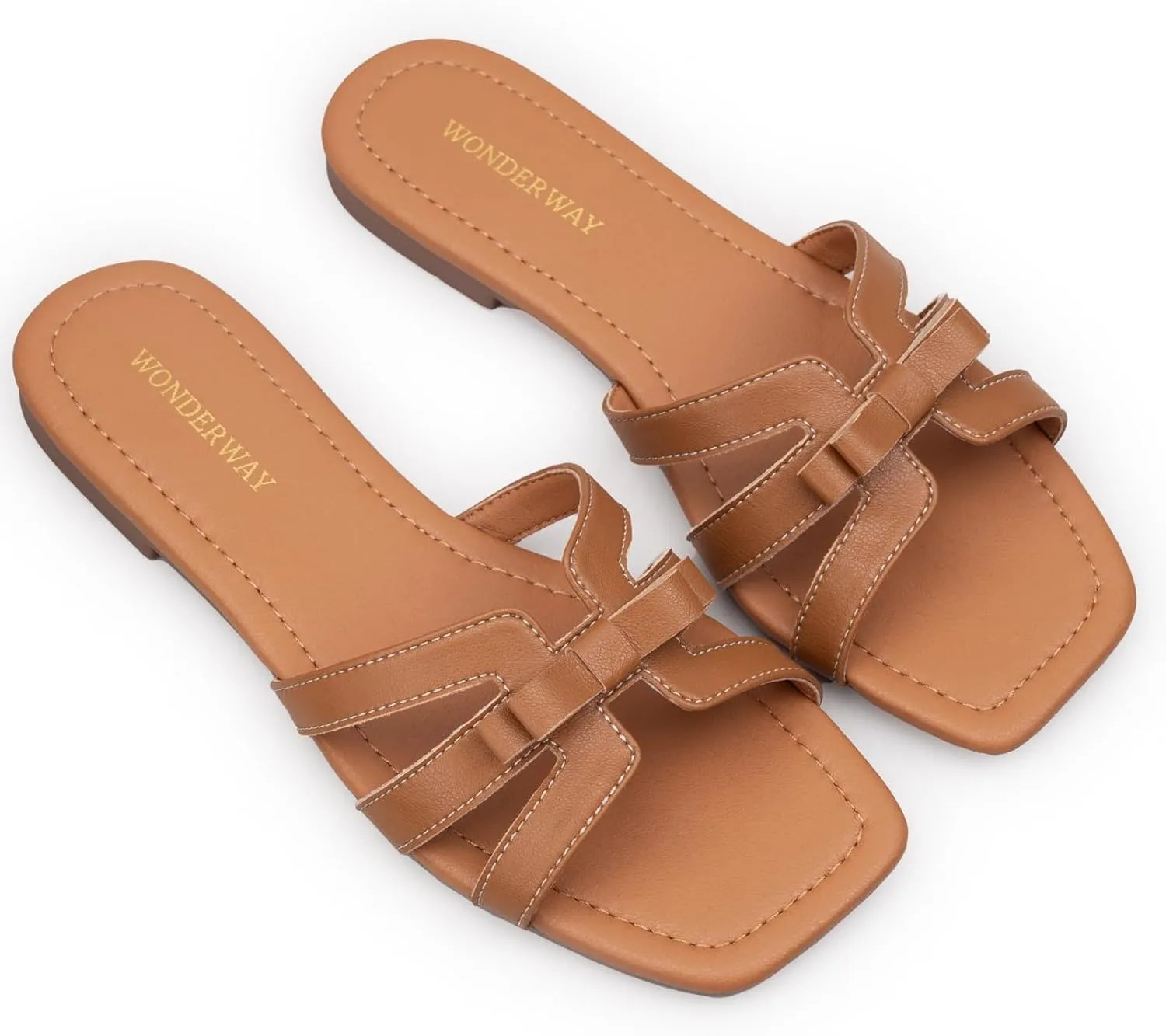 Women Bow Flat Sandals Dressy Sandals for Women Cute Comfortable Square Open Toe Slides Sandals