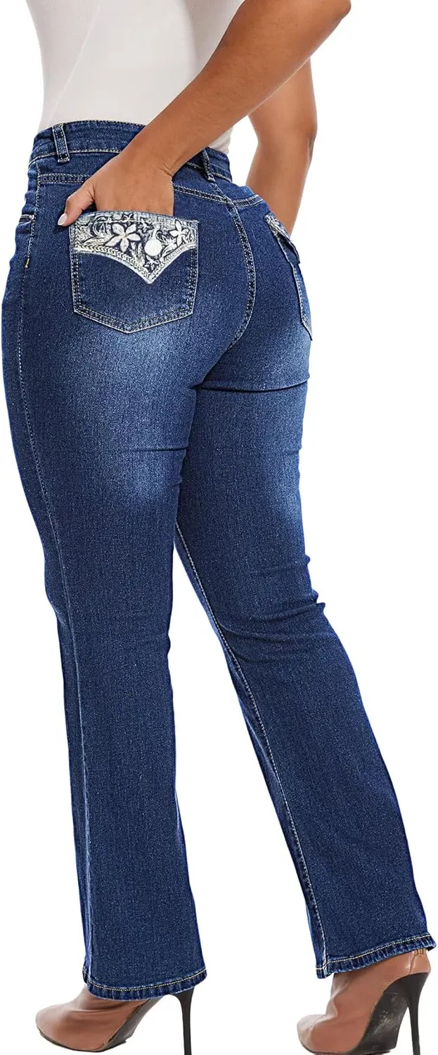 Women Butt Lifting Jeans - Stretch Denim Mid Rise Pants With Tummy Control