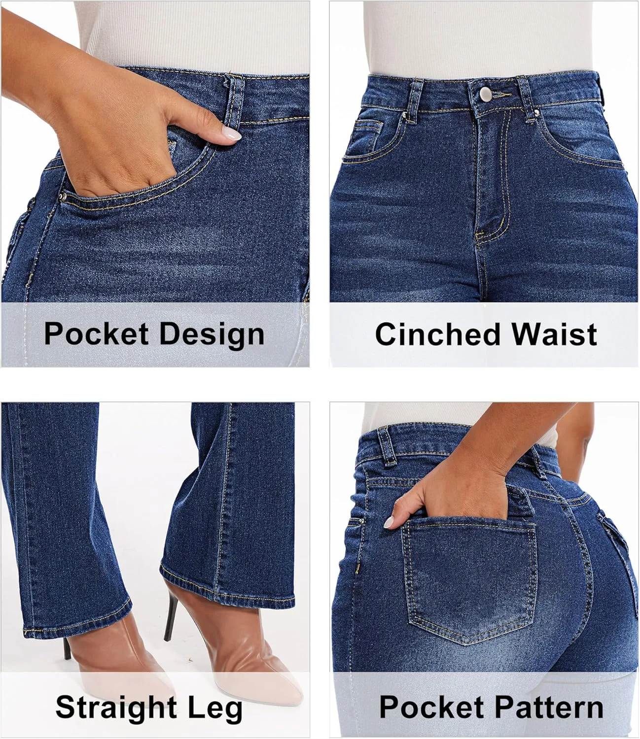 Women Butt Lifting Jeans - Stretch Denim Mid Rise Pants With Tummy Control