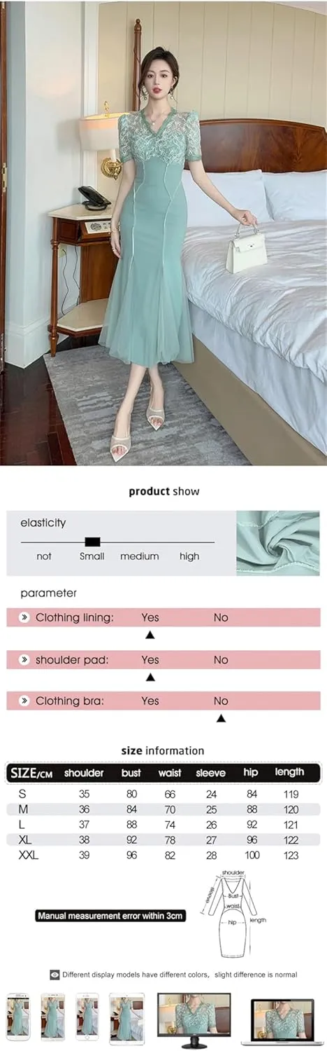 Women Elegant Prom Long Dress for Celebrity Perspective Mesh Splice Lace Embroidery Fishtail Robe Dress