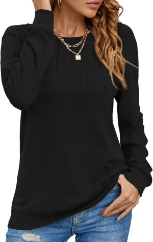 Women Long Sleeve Shirts Casual Tops Dressy Blouses Fashion Pleated Tunic