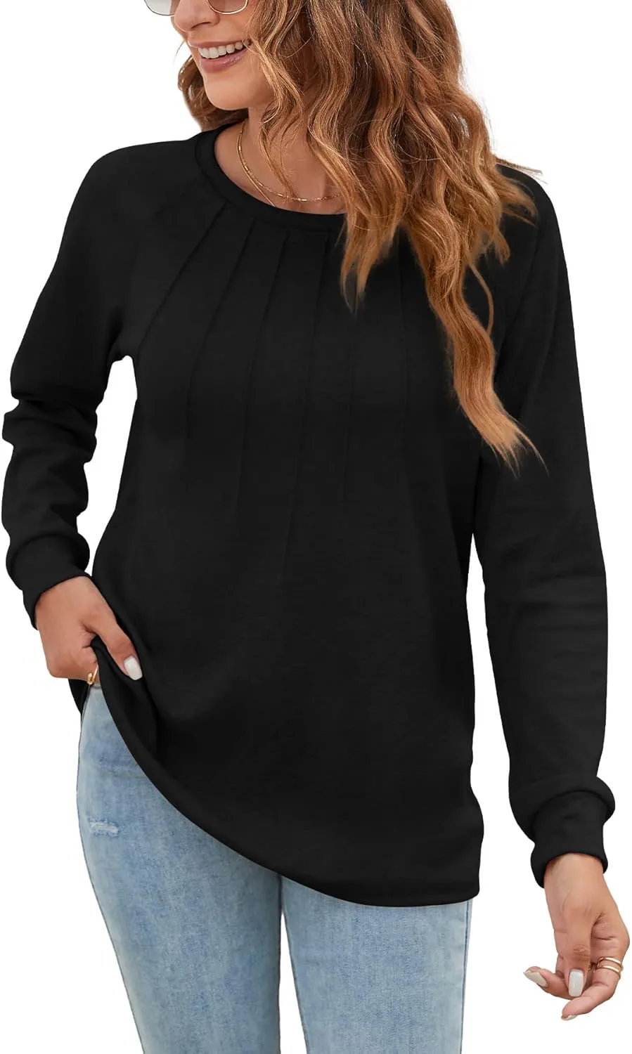 Women Long Sleeve Shirts Casual Tops Dressy Blouses Fashion Pleated Tunic