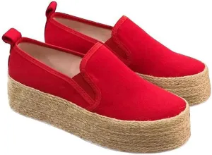 Women Sandals Espadrilles with Platform Tread Sole Flat Platform Slip-On Platform Hemp Rope Shoes Casual and Comfortable
