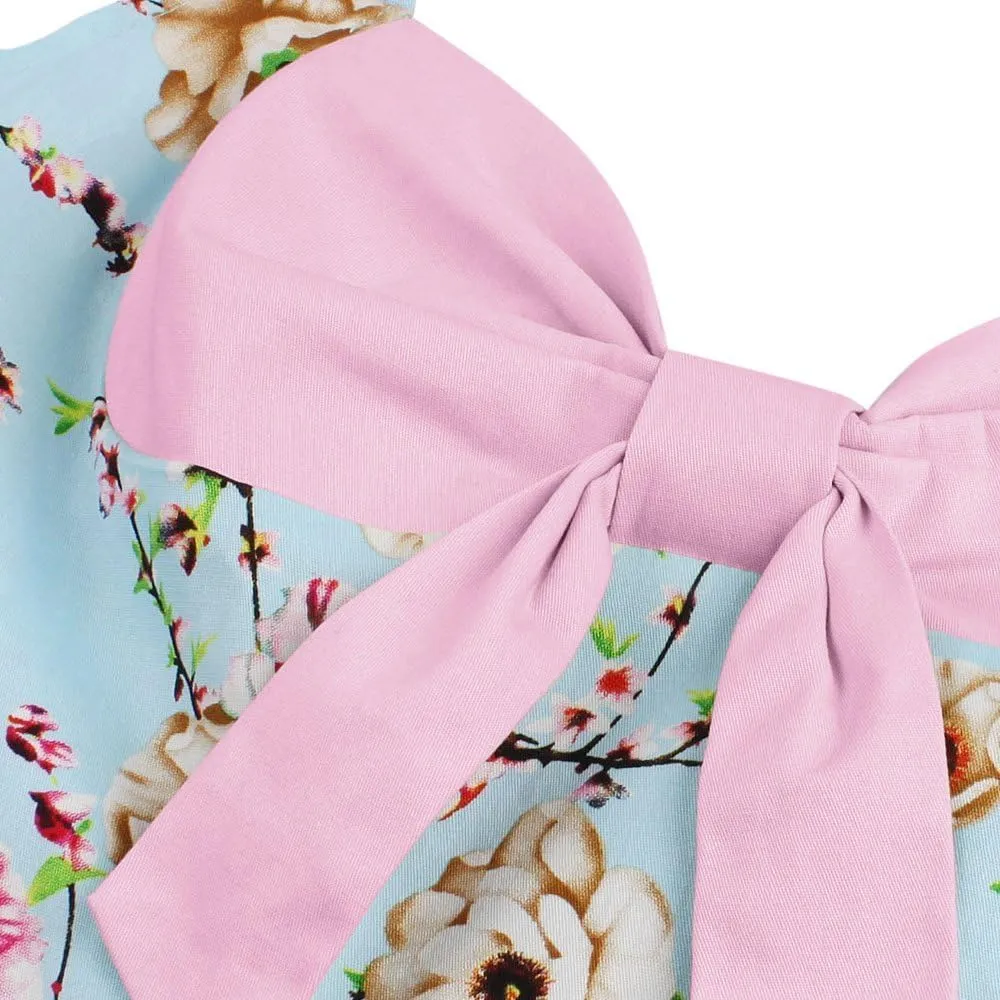Women Vintage 1950s Rockabilly Swing Dress 50s Pinup Retro Hepburn Style A-Line Halterneck Floral Dresses